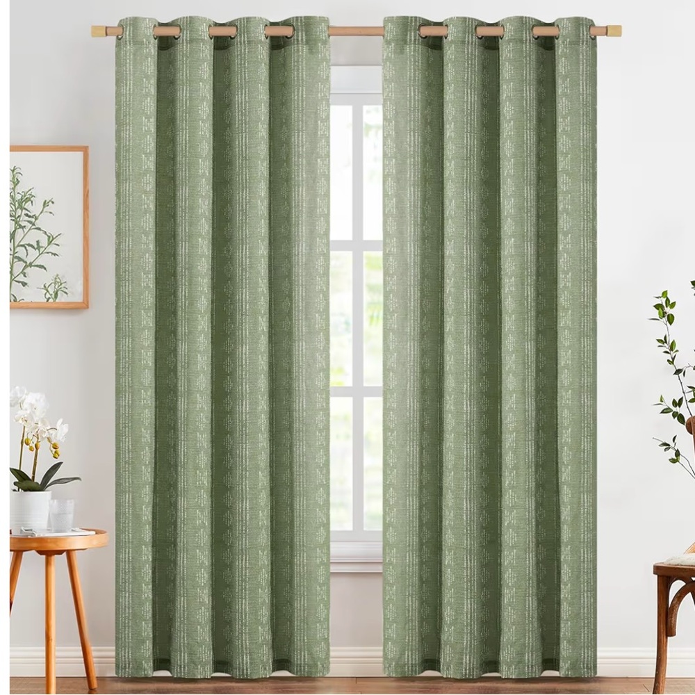jinchan Boho Curtains Linen Sage Green 2 Panels Light Filtering Grommet 52x84